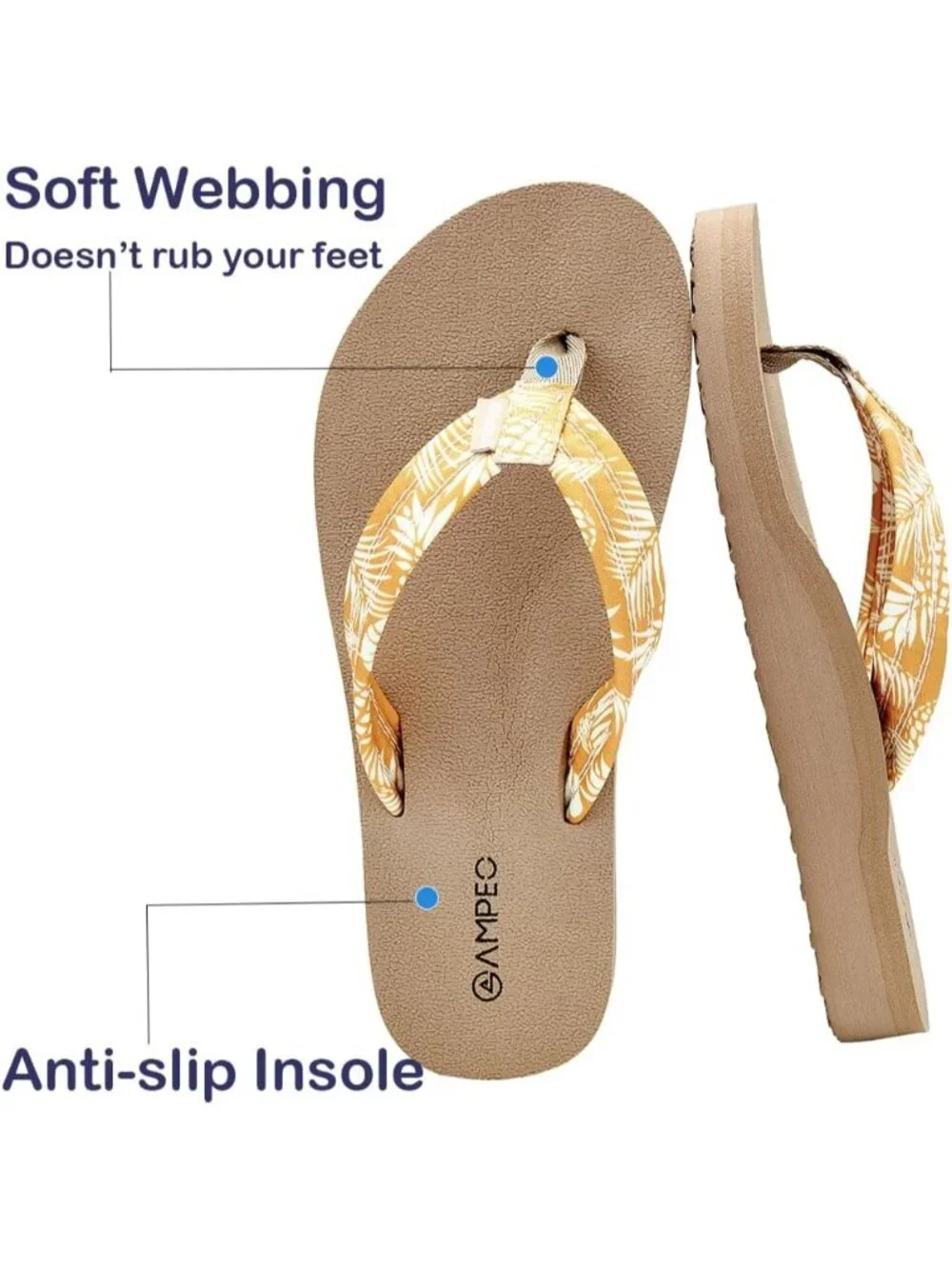 Women's Floral Pineapple Leaf Yellow Comfortable Flip Flops Summer Thong Sandals